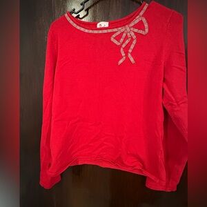 Bundle 3 for $15. Red Crew Neck Sweater with Bow Detail. Size Large.